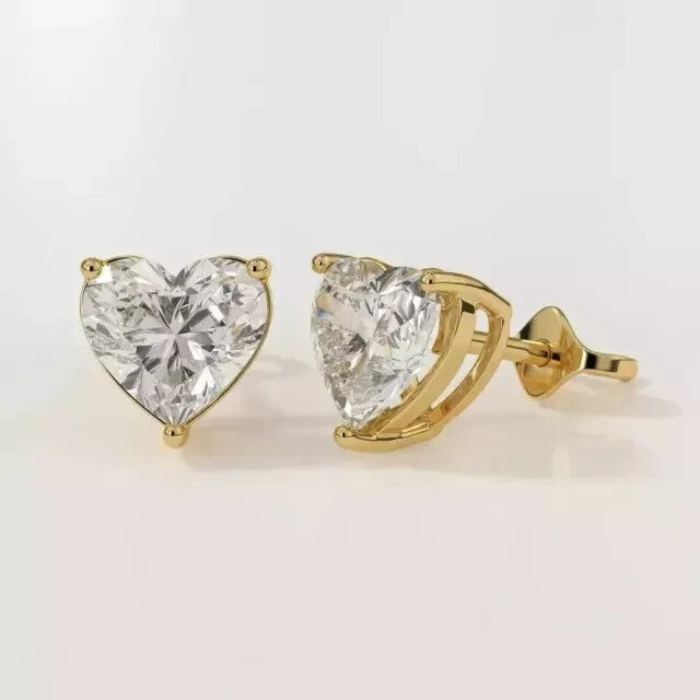 Women Solitaire Stud Earring 14k Yellow Gold Over 1Ct Heart Simulated Diamond
