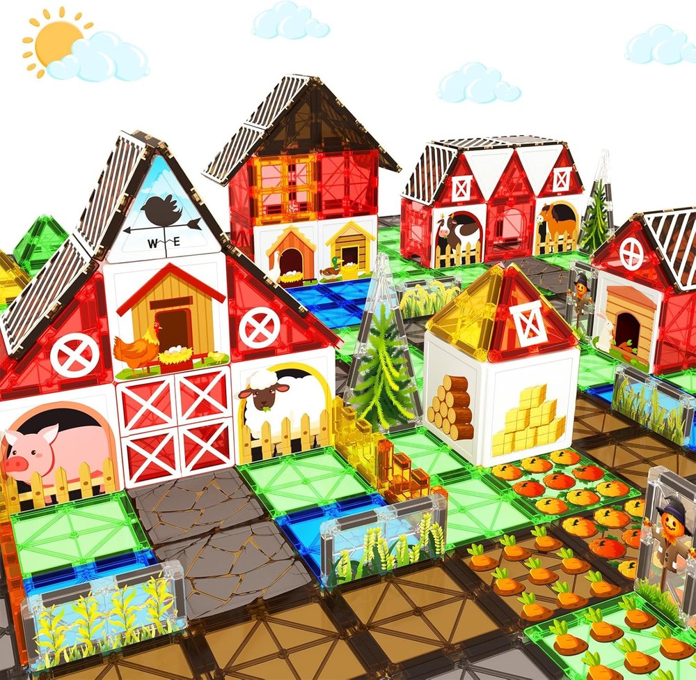 Magnetic Tiles Farm Animal Toys Set for Toddles Kids, Montessori STEM Toys...