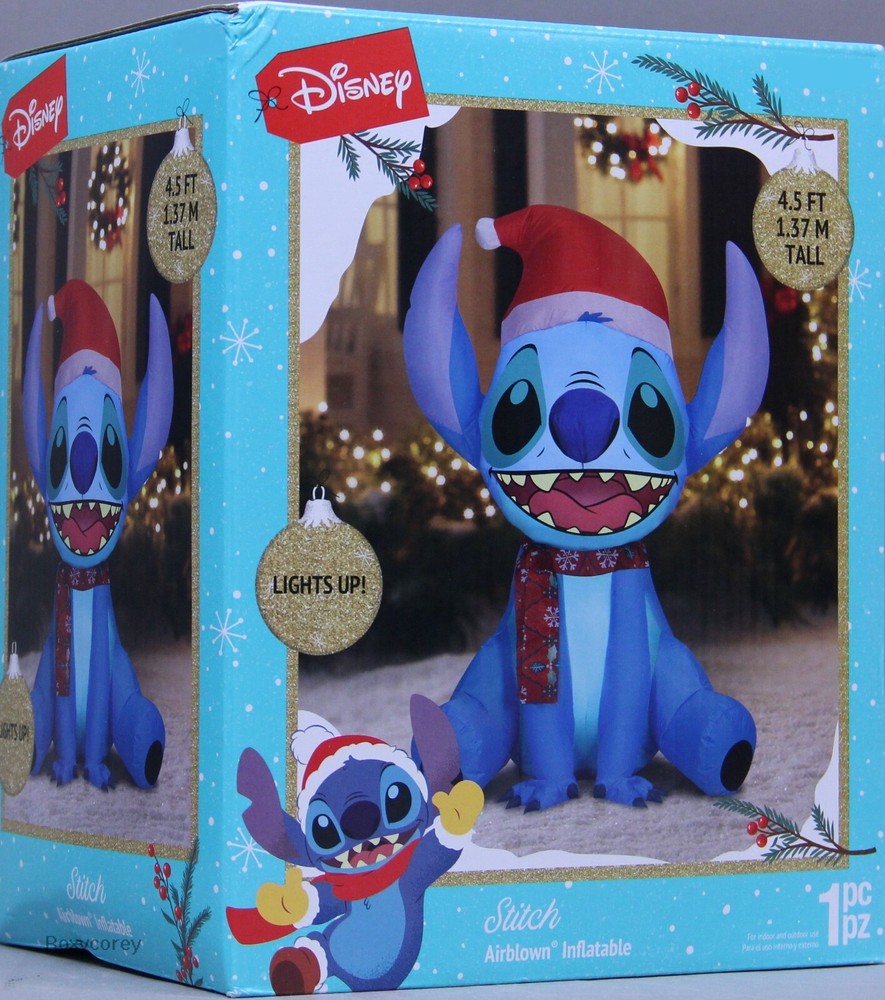 Disney 4.5 ft Stitch Christmas with Scarf Airblown Yard Inflatable NIB