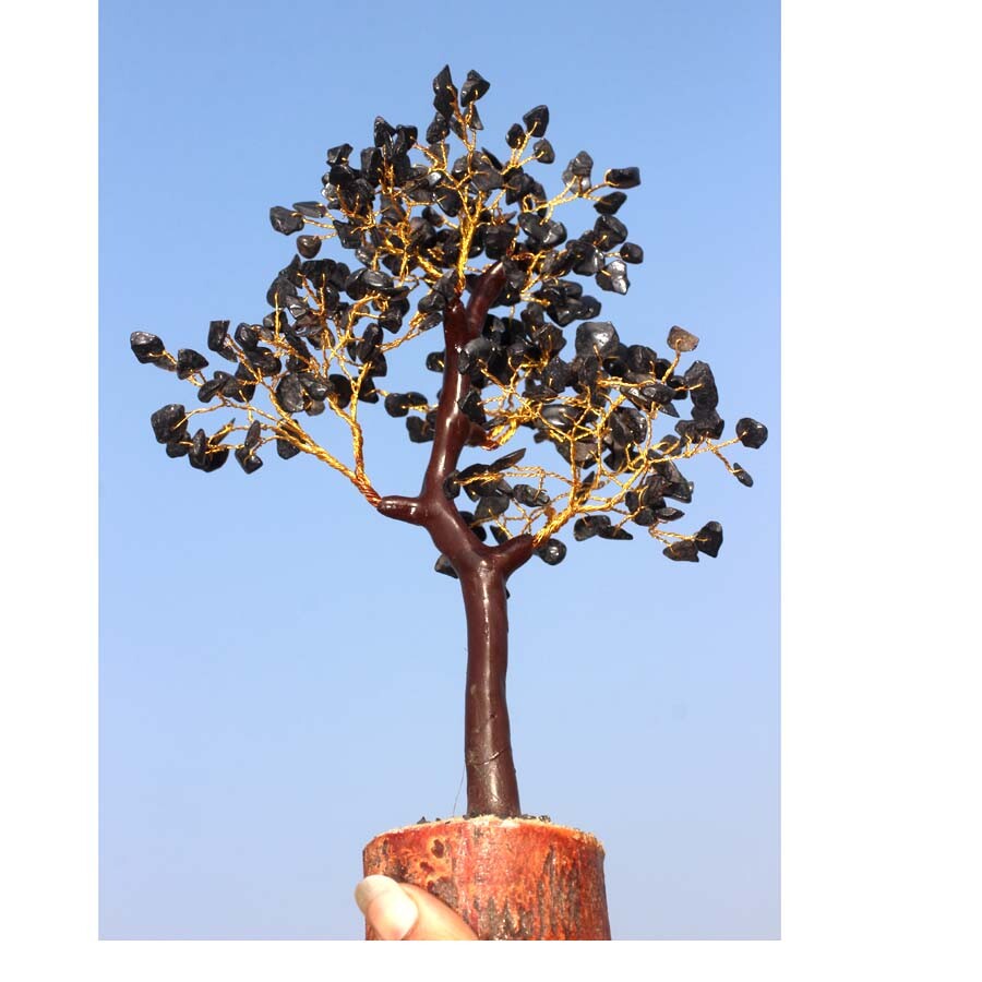 Black Onyx 300+ Gemstones Golden Branches Bonsai Money Tree Decor 10.5