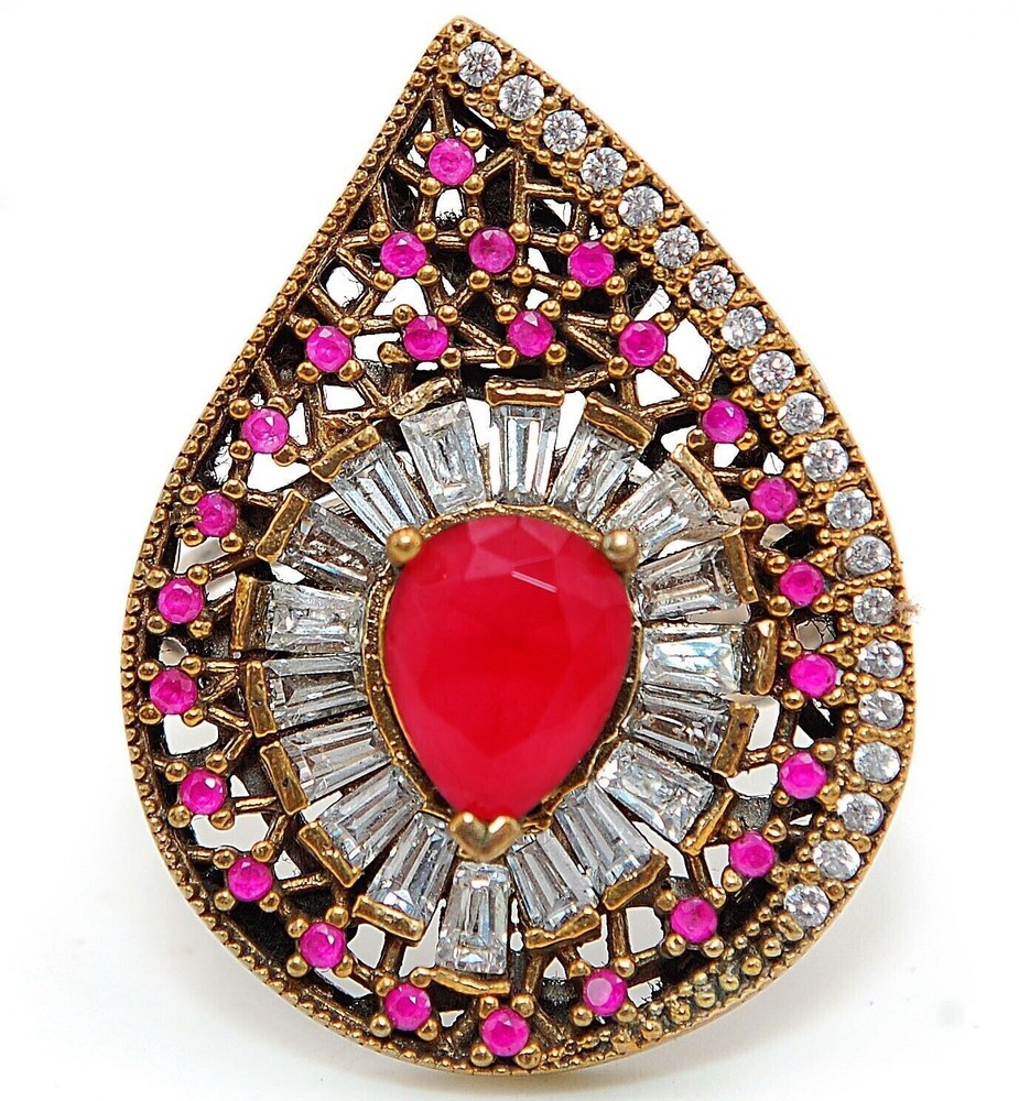 6CT Garnet & Topaz Sterling Silver Ottoman Empire Ring Sz 7.5