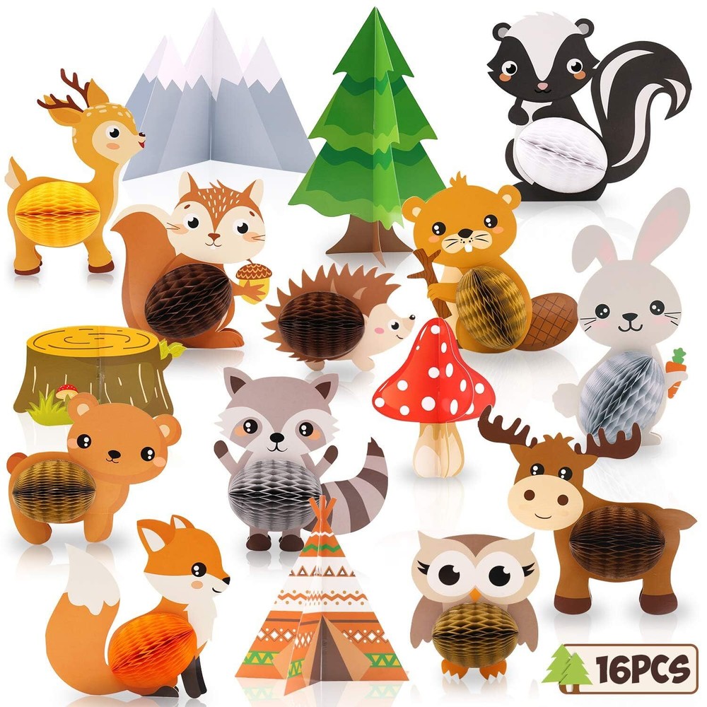 Distaratie 16PCS Woodland Animals Honeycomb Centerpieces Forest Friends 3D Ta...