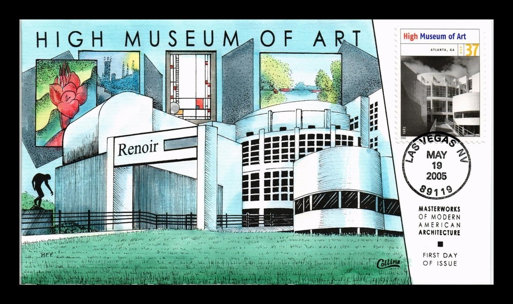 DR JIM STAMPS US COVER HIGH MUSEUM OF ART ARCHITECTURE FDC COLLINS HAND PAINTED