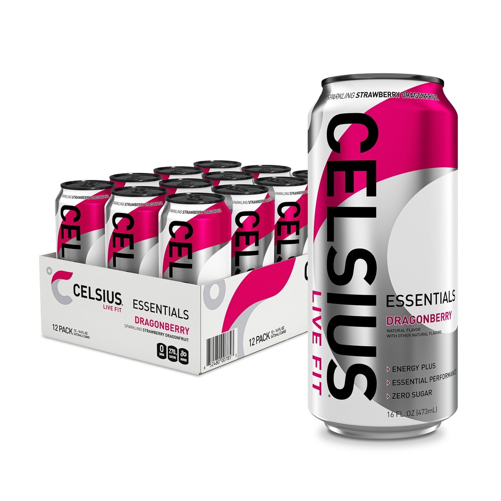CELSIUS ESSENTIALS Sparkling Dragonberry Performance Drink 16 Fl Oz (Pack of 12)