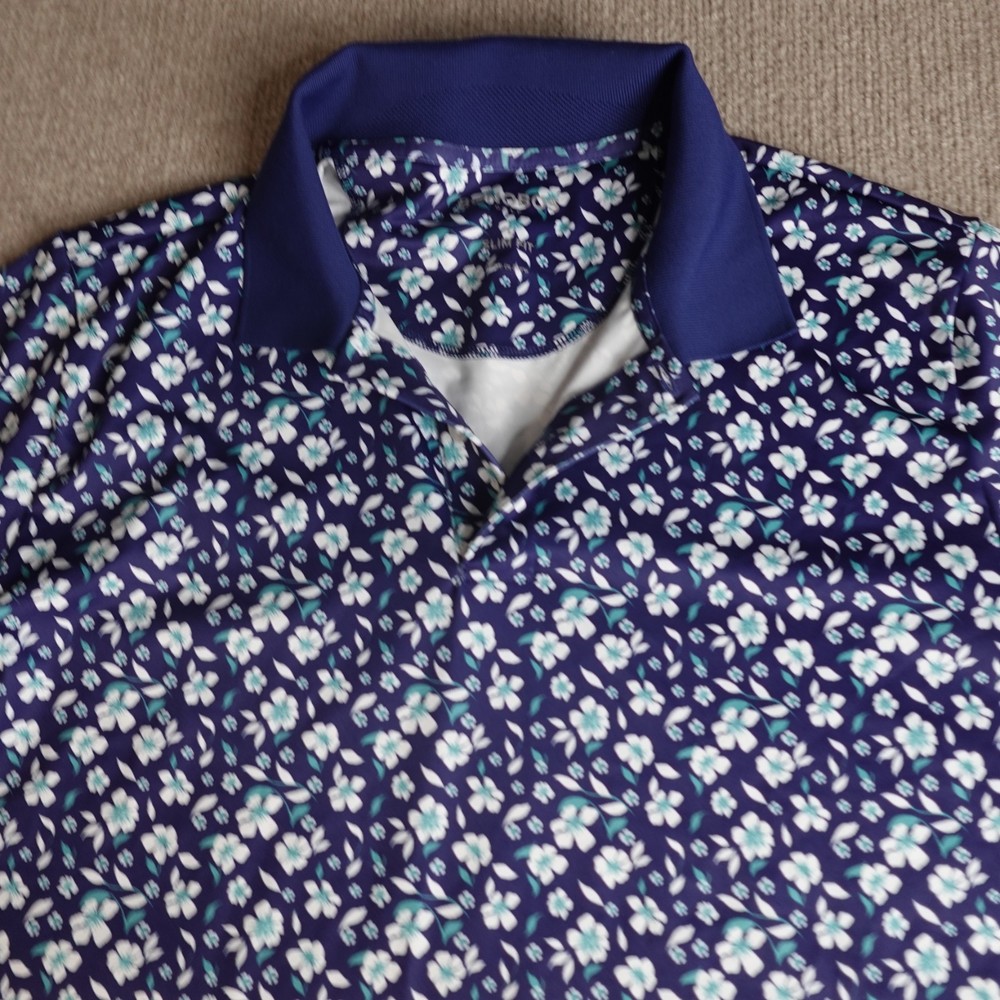 Bonobos Golf Mens Polo Shirt Large Blue All Over Floral Print Performance Slim F