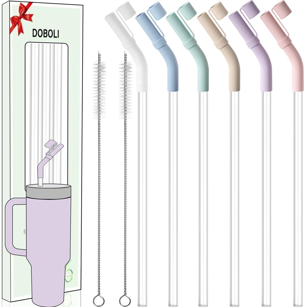 6 Pack Reusable Drinking Long Straws with Silicone Tips,Compatible with Stanl...