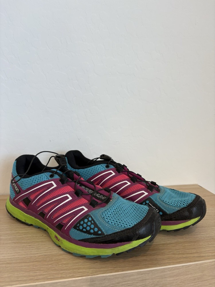 Women’s Size 7.5 - Salomon X Scream Blue/Green/Violet Trail Shoes - 368905