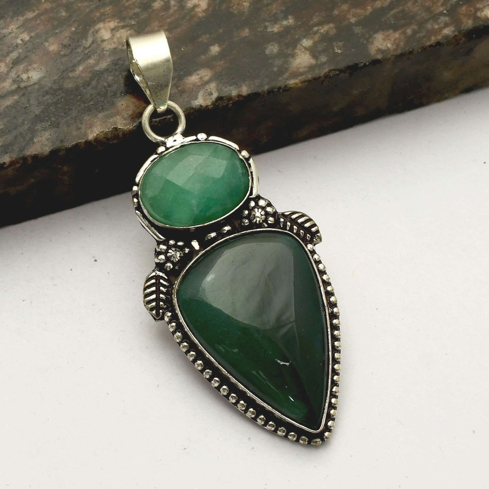 Green Onyx Simulated Emerald Handmade Pendant Jewelry 2.6 Inch AP-31054