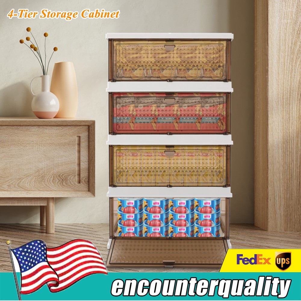 Foldable 4-Tier Storage Cabinet Organizer with Folding Bins