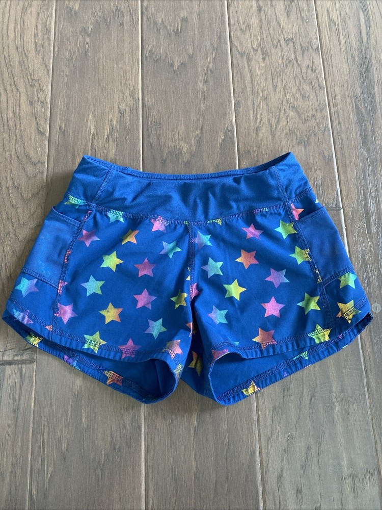 Navy Blue Girls Athletic Shorts with Holographic Stars Size 7/8-image