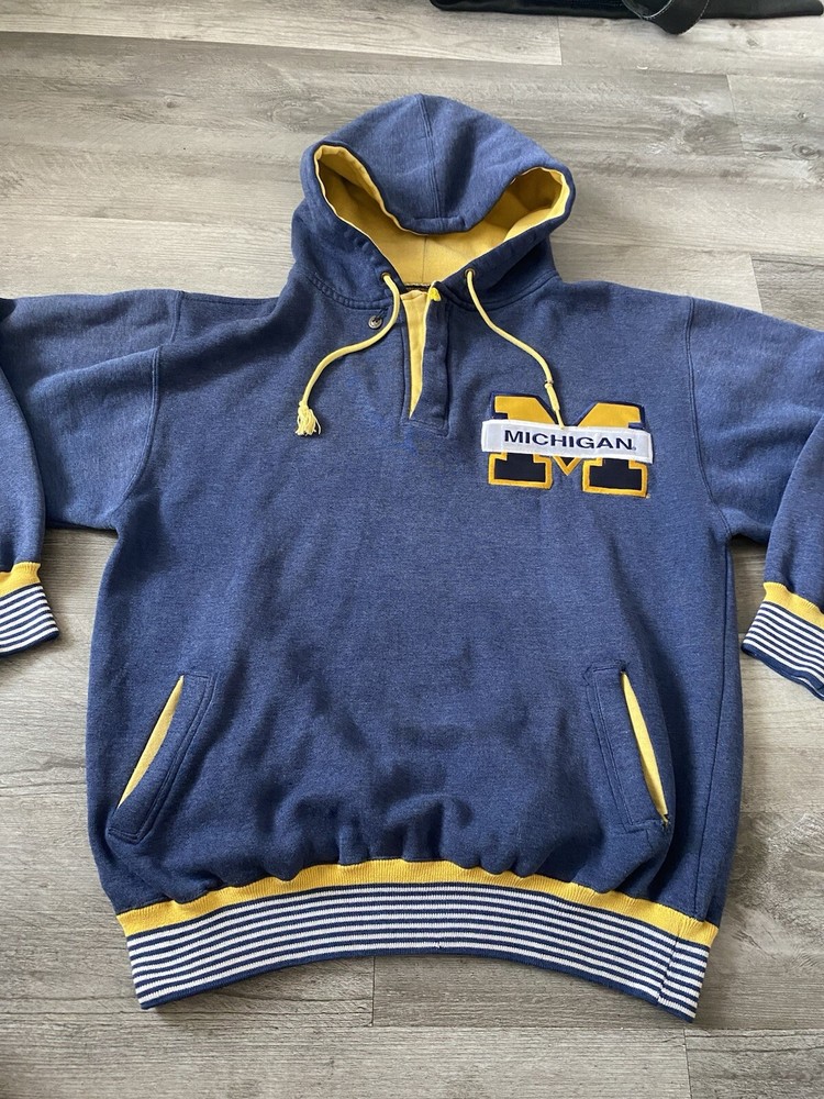 VTG Michigan Wolverines Hoodie Men's Large Blue Crewneck Embroidered Sweatshirt