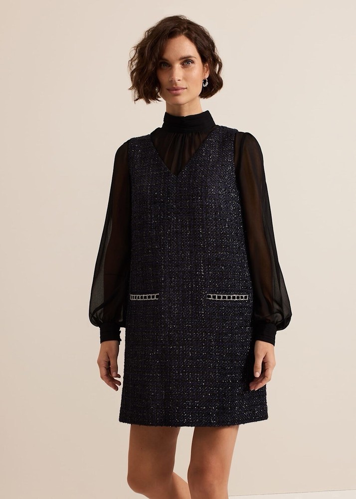 Phase Eight Navy Sabine Tweed Dress Size 10 RRP £119