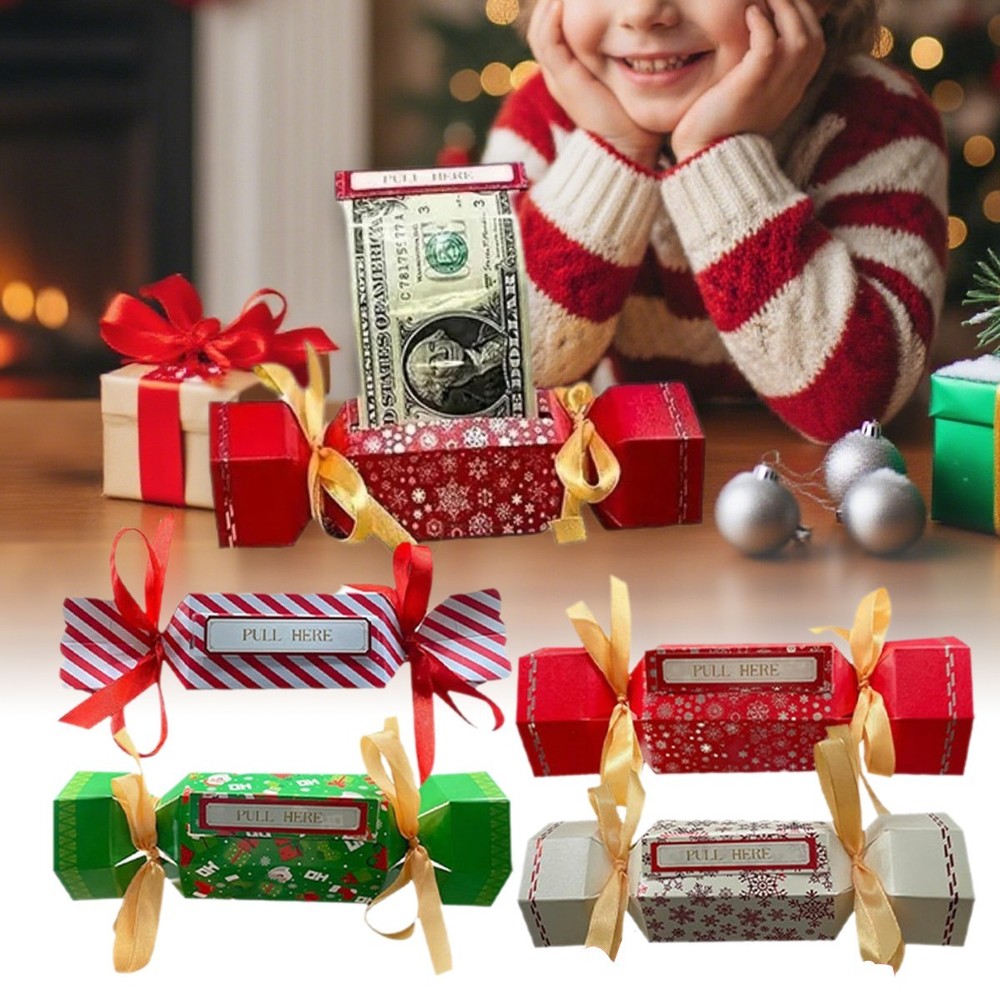 4X Christmas Surprise Money Pull Pouch DIY Surprise Box Gift Box for Money Gift