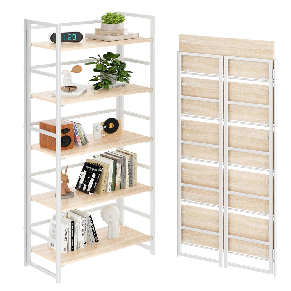 Vintage Multifunctional Folding Bookshelf, No-Assembly Plant Stand Storage Ra...