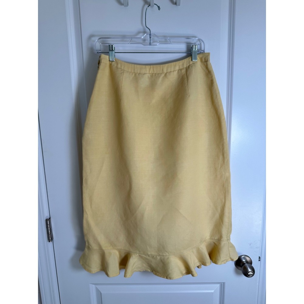 Sherry Taylor Yellow Ruffle Hem Midi Skirt Size L Womens Flowy Floral Summer Skirt