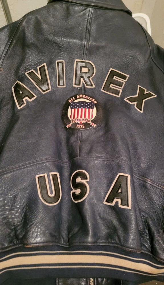 Rare 90s AVIREX USA Full Zip Leather Varsity Jacket in 6XL