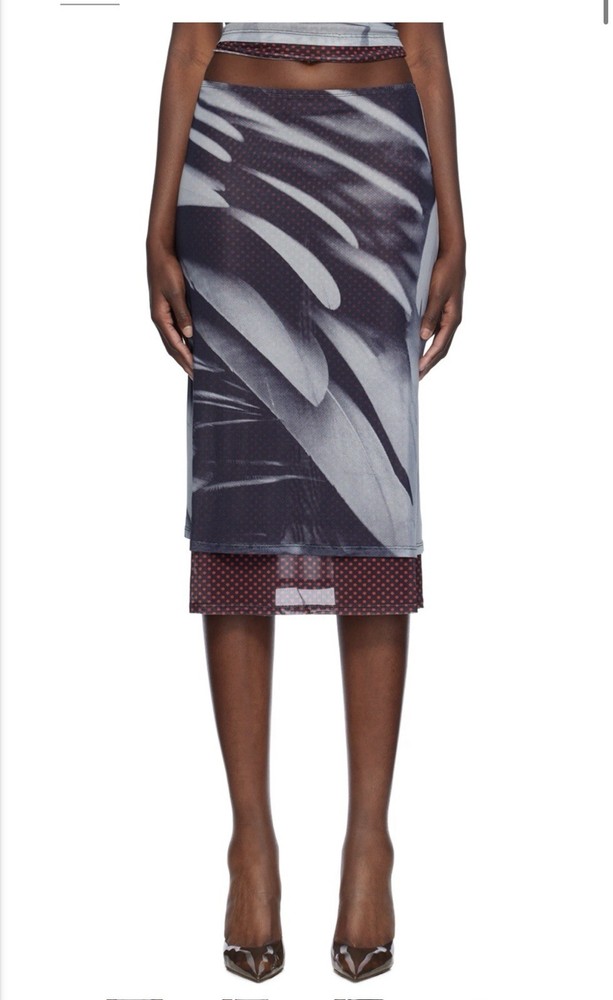 NWT Miaou Gray Maria Mesh Midi Skirt size XS Vintage Y2K