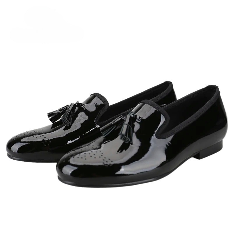 Men‘s Patent Leather Dress Shoes Tassel Slip-On Loafers Flats Male Footwear