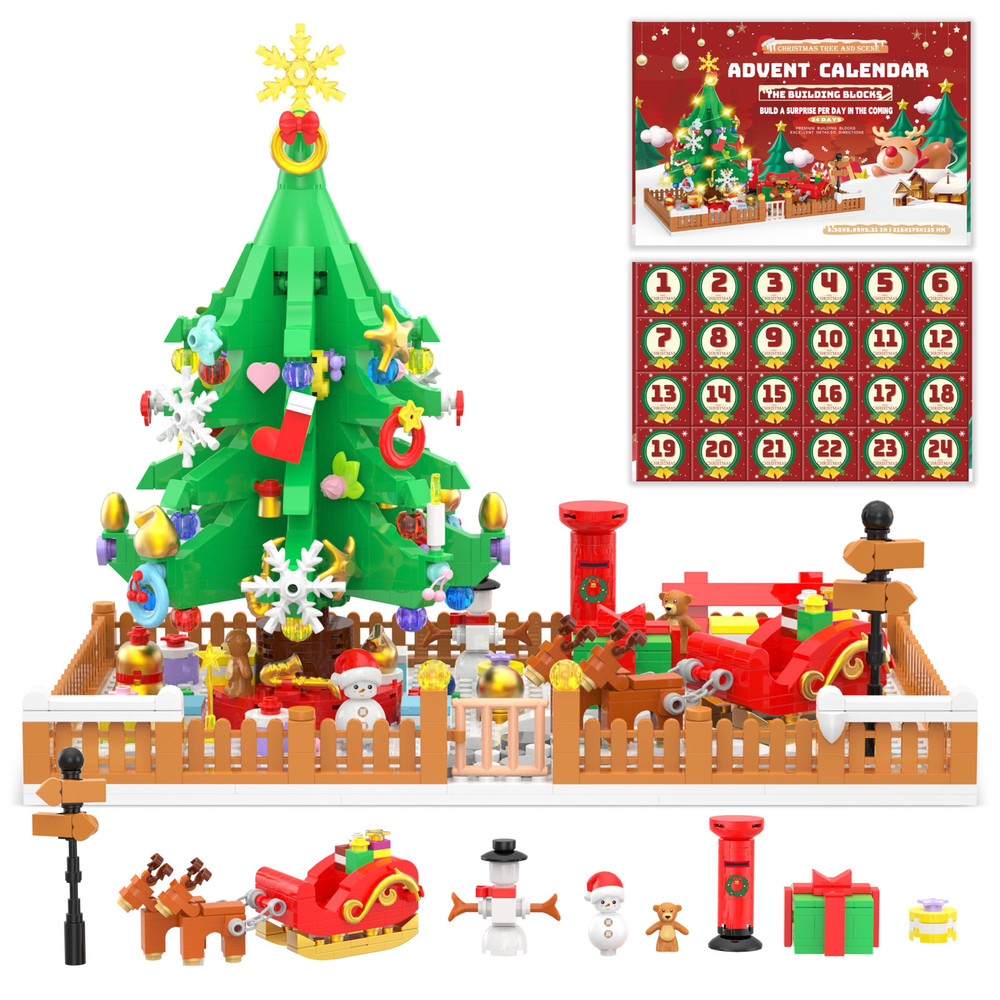 Advent Calendar 2024 Christmas Tree and Scene Toy Building Sets with LED Ligh...