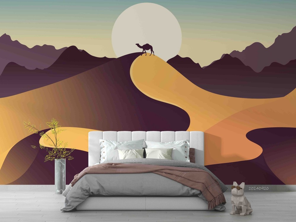 3D Desert Camel Sunset Illustration Wall Murals Wallpaper Murals Wall Sticker