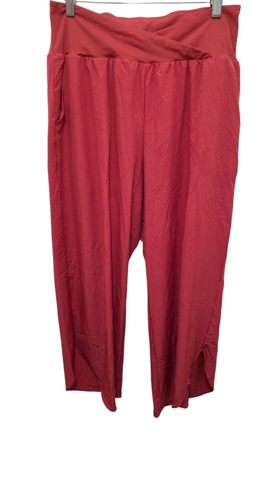 Halara High-Waisted Hiking Camping Coral Red Crop Pants Crossover Waistband & Si