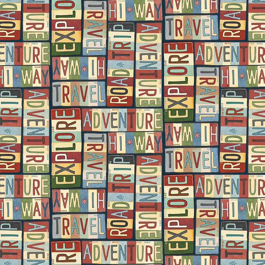 Adventure Awaits Travel Fabric Blank Yard Word Patch Multi Design  