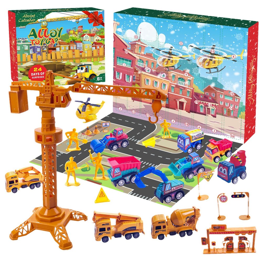 Christmas Countdown Advent Calendar Construction Theme Cars Toys Blind Box Gift