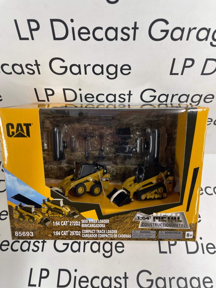 DIECAST MASTERS CAT 272D2 & 297D2 Loader Set with Attachments 1:64 Scale Model