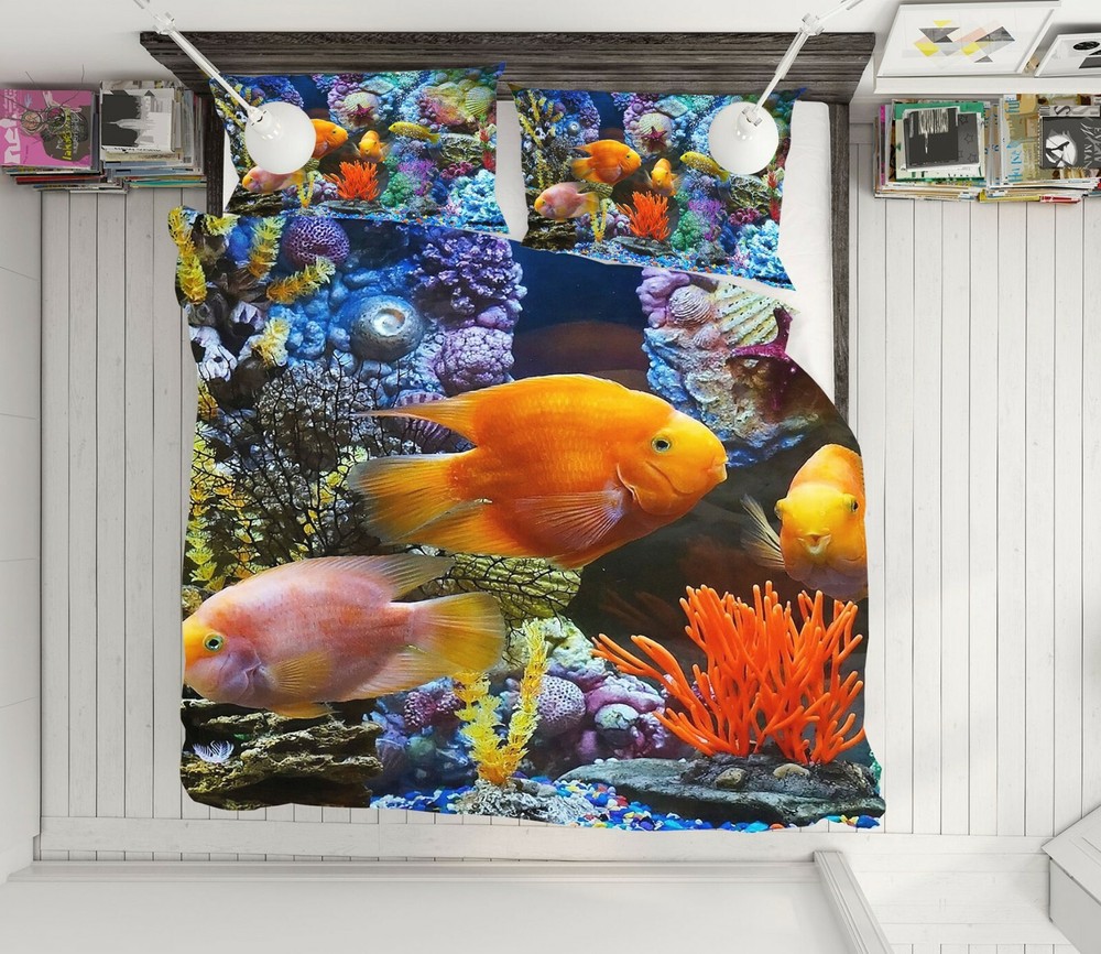 3D Coral Orange Fish ZHUA41 Bed Pillowcases Quilt Duvet Cover Set Queen King Amy