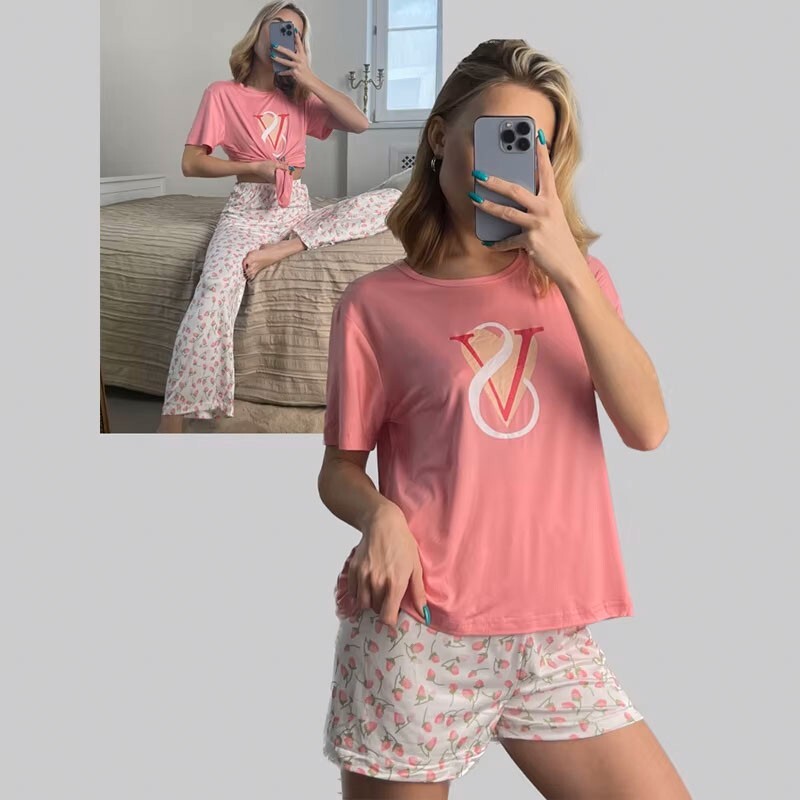 Nodless Women's 3 Piece Pajama Set Short Sleeve Sleepwear Pj  Top/Pants/Shorts