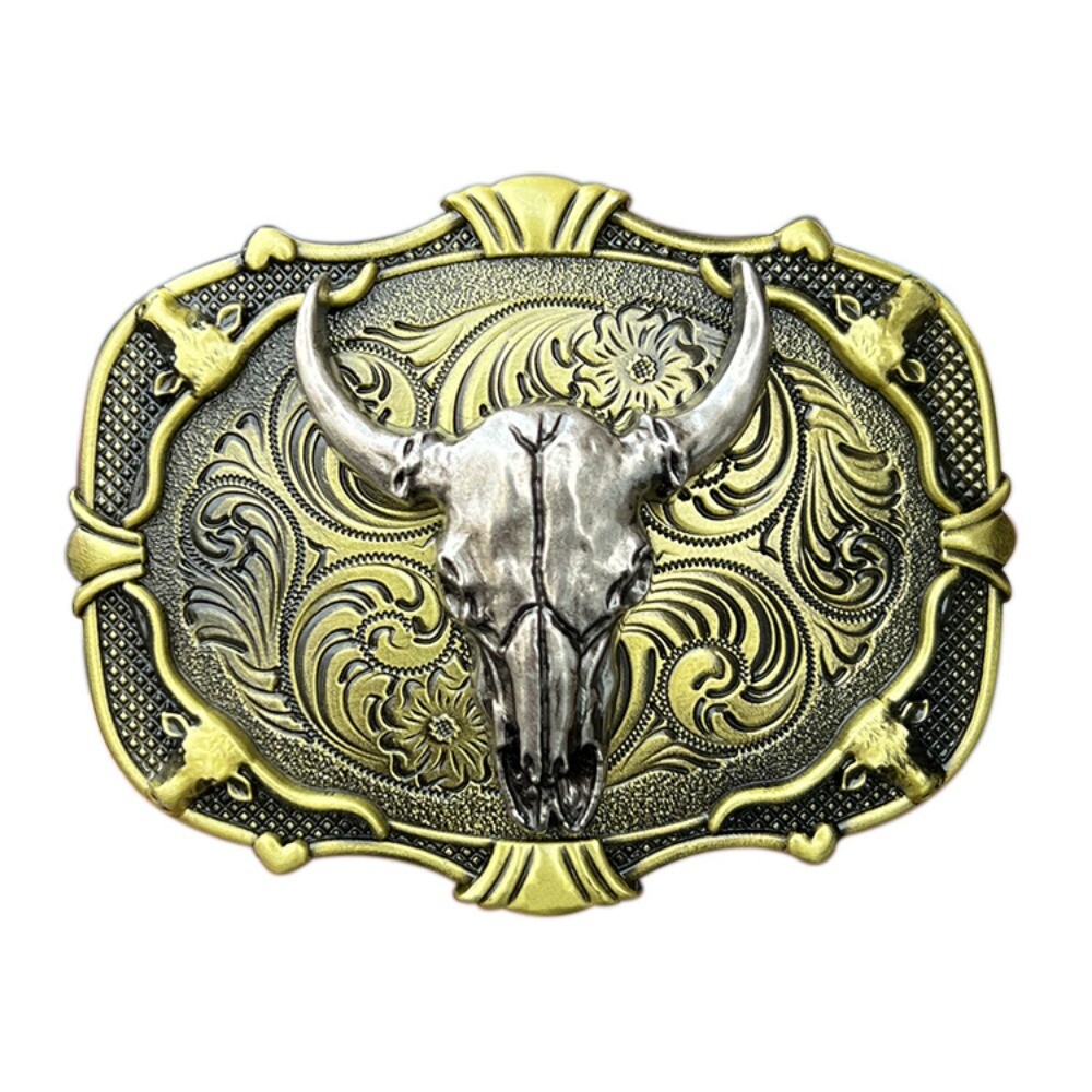 Western Belt Buckle for Men Women Cowboy Rodeo Vintage Style Wear Bull Skull