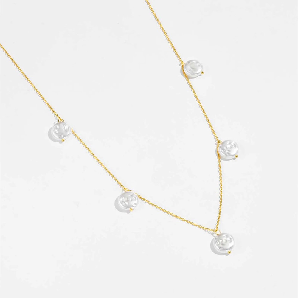 Silver Pearl Charm Beads Choker Long Chain NecklaceSpring Women  Fine