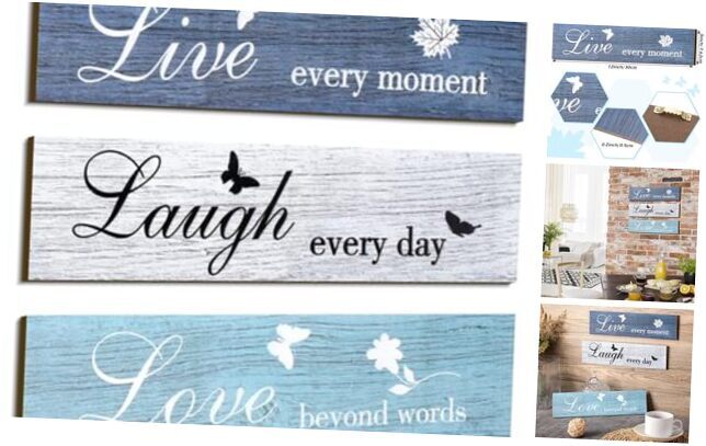 3 Pieces Rustic Wood Sign Wall Decor Live Love and Laugh Blue Series Classic