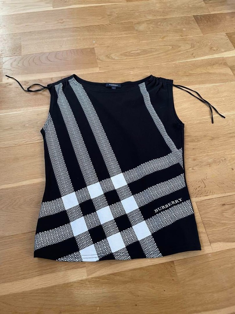 BURBERRY Sleeveless Tops Check 100% Cotton Black White Women Size 1 Used