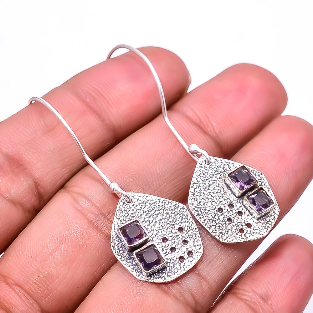 Purple Amethyst Designer Handmade 925 Sterling Silver Earring 1.95