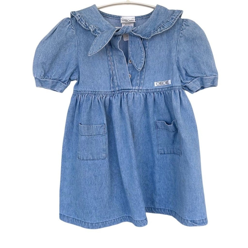 Cherokee Girls VTG 80s/90s Denim Dress Size 6 Blue Short Sleeve Casual USA Made