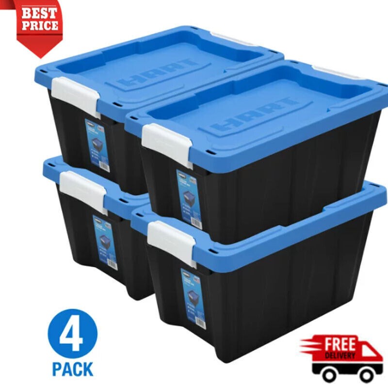 5 Gallon Stackable Latching Plastic Storage Bin Organizer Set of 4