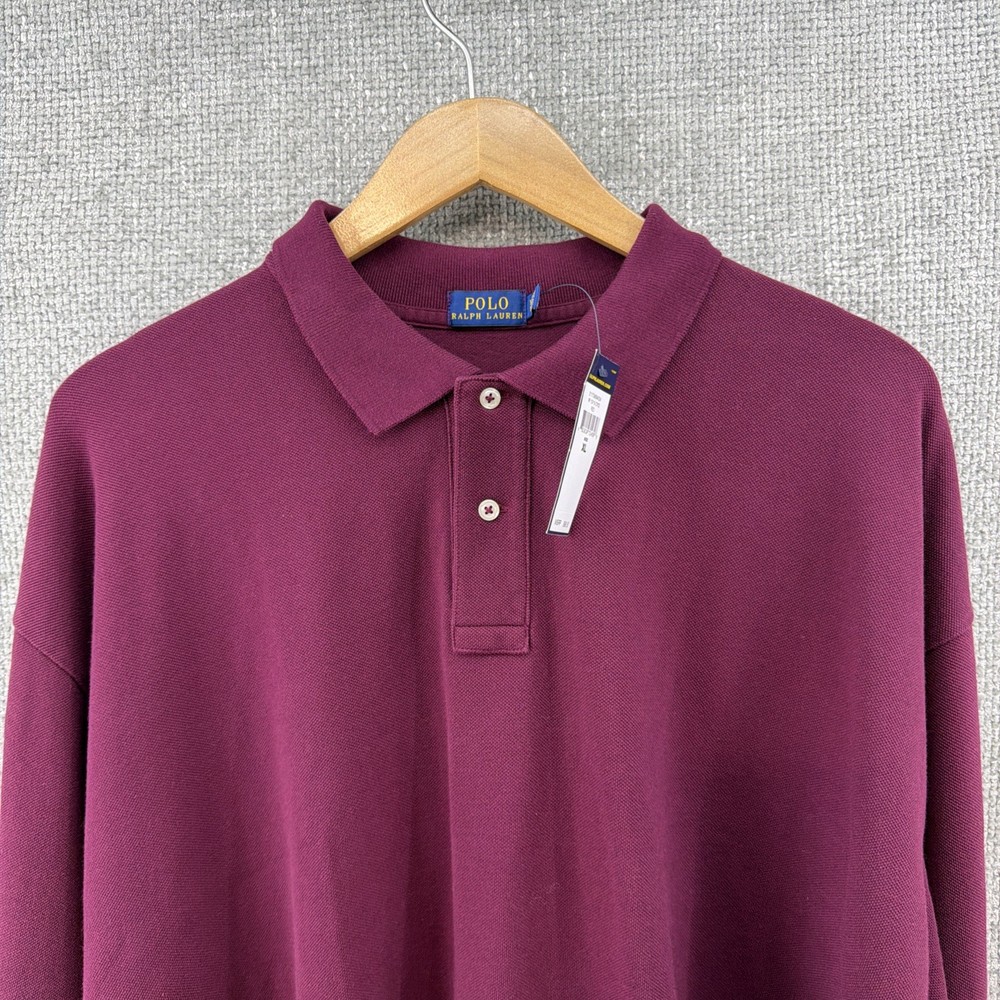 Polo Ralph Lauren Women’s XL Long Sleeve Cropped Mesh Polo Shirt  Burgundy New
