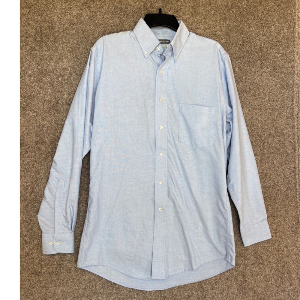 Van Heusen Mens Light Blue Regular Fit Wrinkle Free Button Down Size 15 32 33
