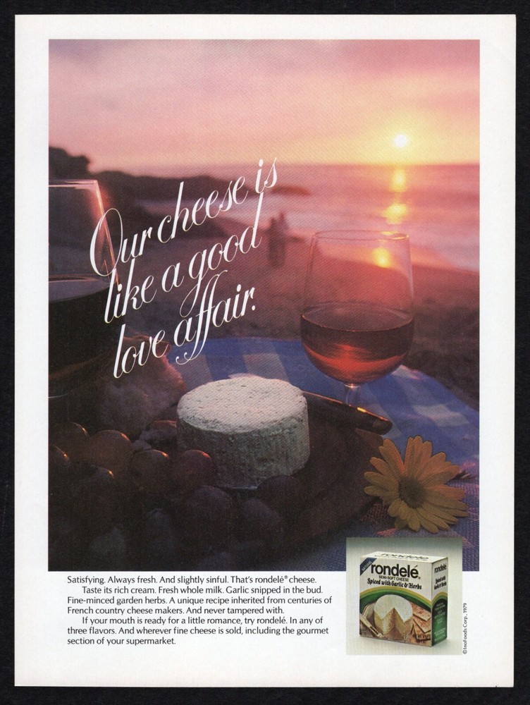 1979 Rondele Semi-Soft Cheese Creamy Garlic Herb Fresh Milk Vintage Print Ad