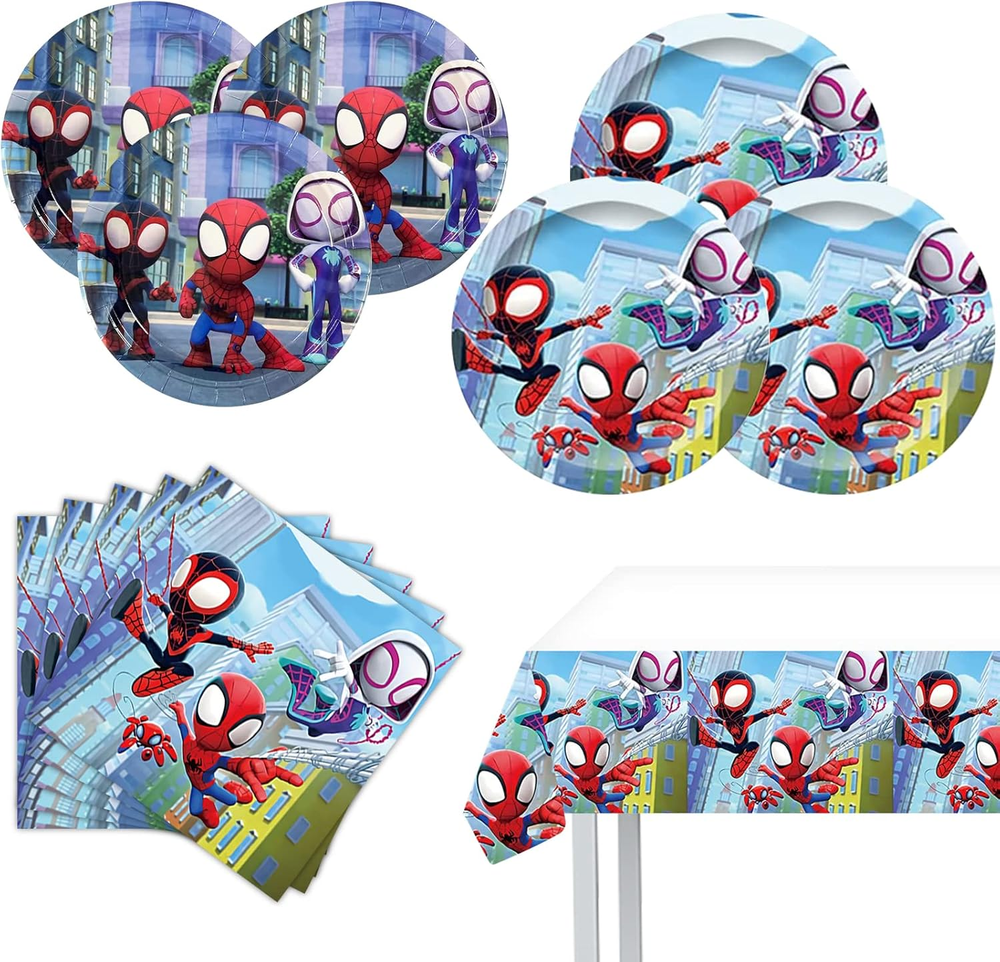 Spidey Birthday Decorations, 20 Plates, 20 Napkins and 1 Tablecover for Spidey B