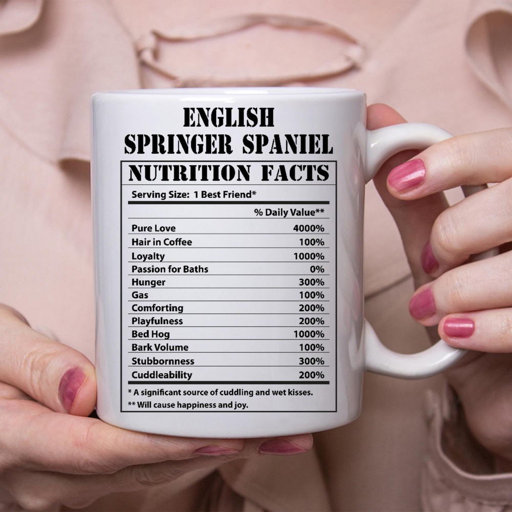 Funny English Springer Spaniel Lover's Nutrition Facts Coffee Mug