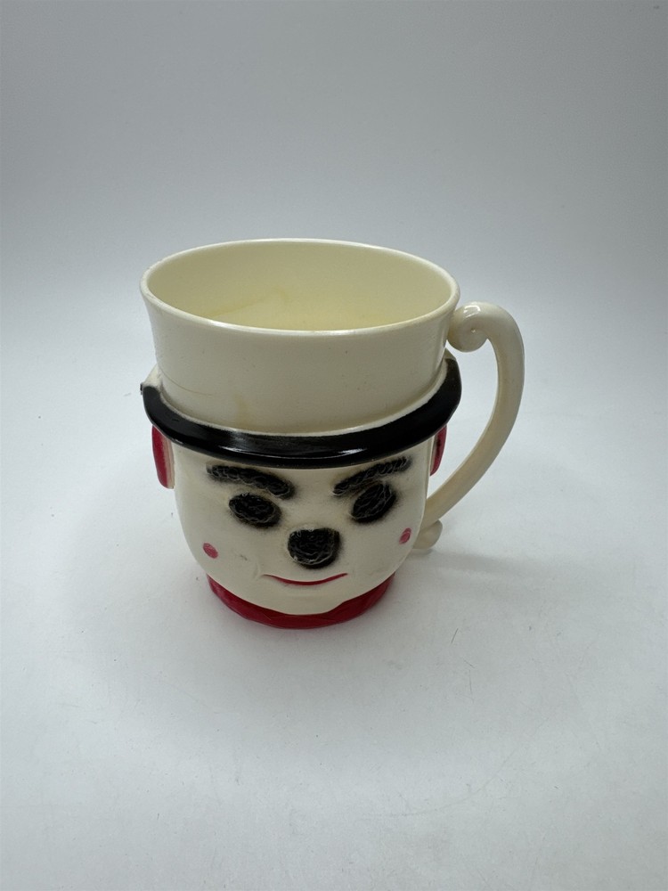 Vintage Hard Plastic Figural Head Cup Mug Snowman Clown Kitsch MCM Retro