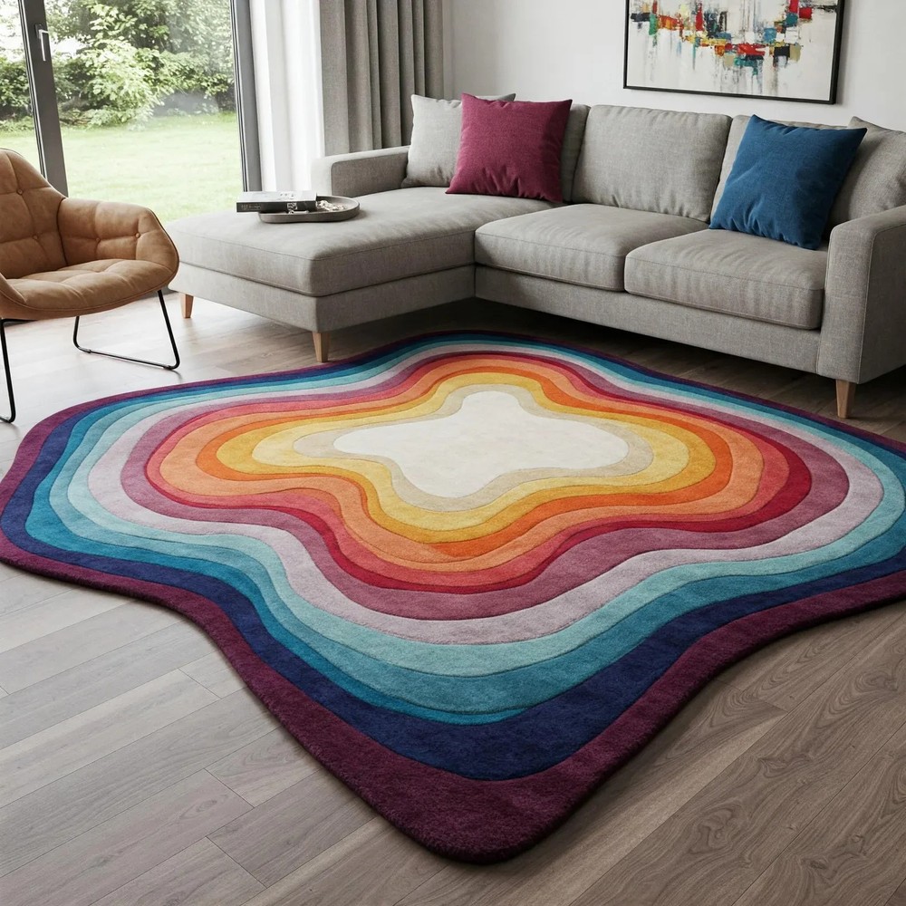 Hand-Tufted Rainbow Wool Rug: Vibrant Statement Piece