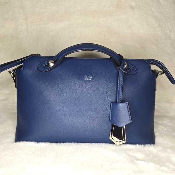 Fendi By The Way Blue Leather Boston Bag Preowned Excellent Condition