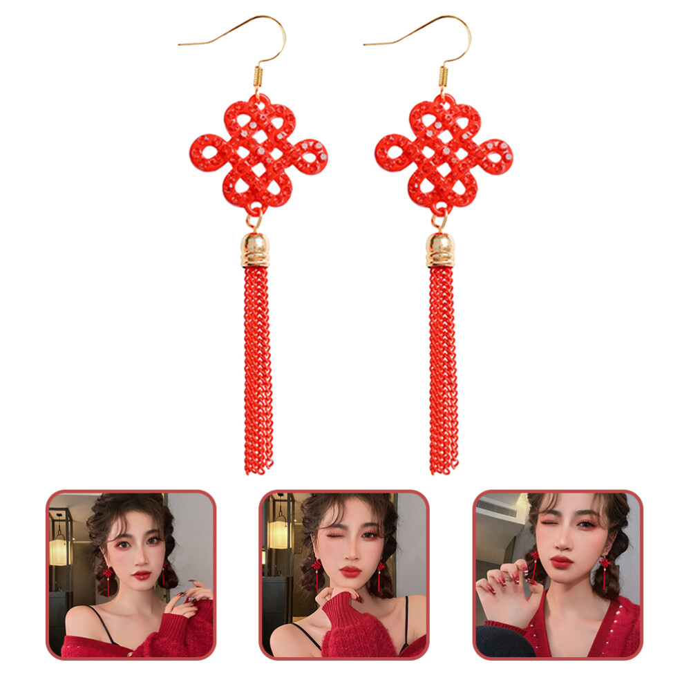 1 Pair New Year Earrings Women Tassel Dangle Earrings Festival Ear Decorations