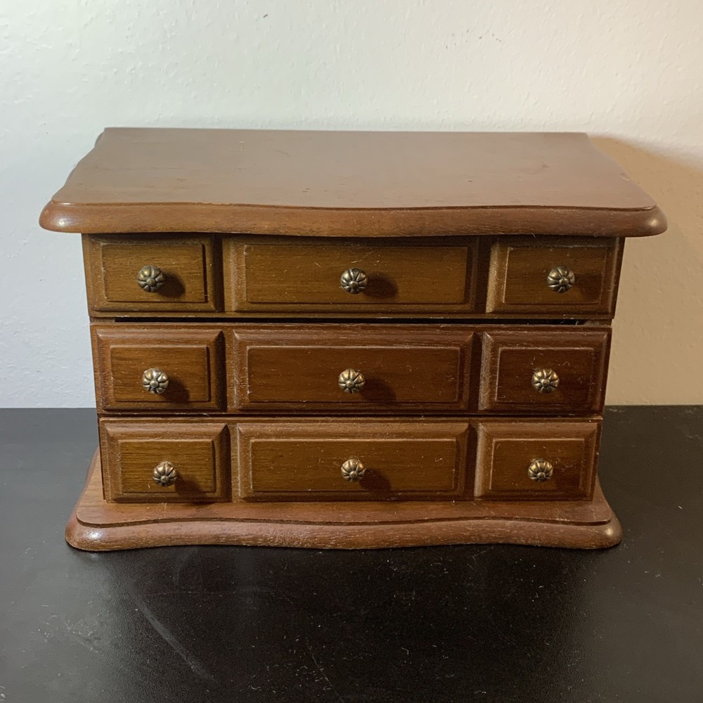 Vintage Wooden Jewelry Box with Velvet Lining & Jewelry Ornaments Watch Holder