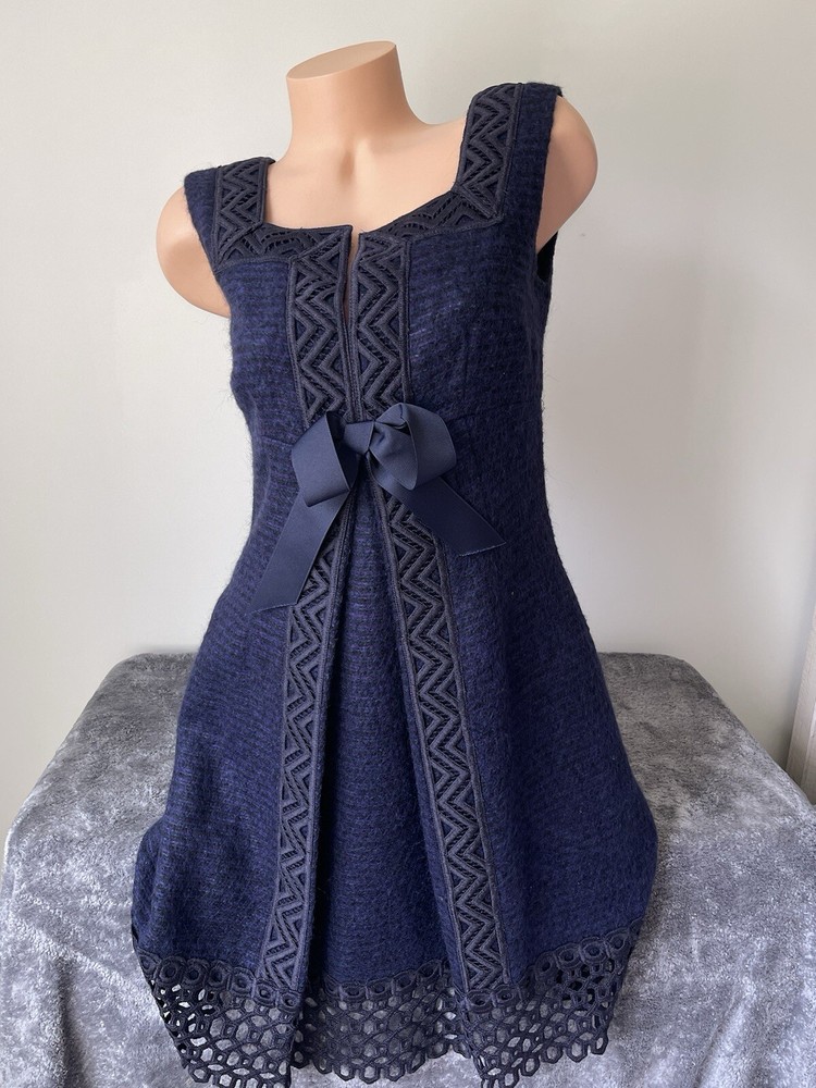 Anna Sui 2006 Runway Purple Tweed Wool Sheath Dress Size S V-Neck