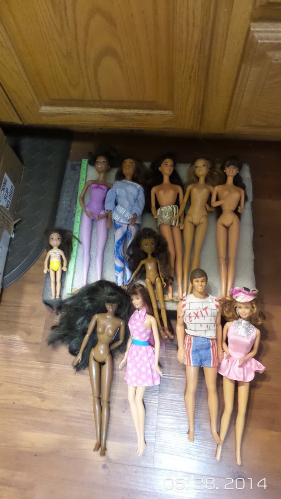 LOT OF 11 Mattel BROWN/BRUNETTE, RED HAIR, AFRICAN AMERICAN Barbie & KEN DOLLS