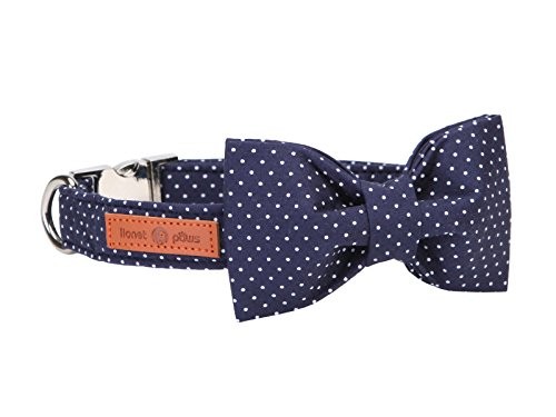 Lionet Paws Adjustable Dog Collar with Bowtie, Cute Navy Blue Bow Tie for Male